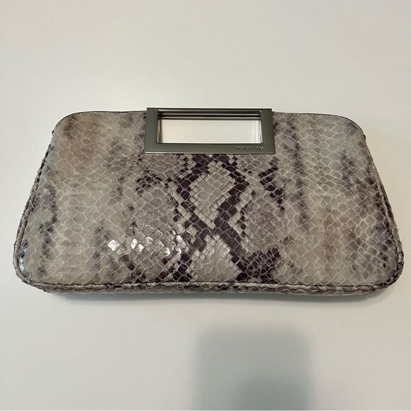 MICHAEL KORS Snakeskin Leather Clutch Chain Shoulder Bag Gray Silver - Picture 3 of 14